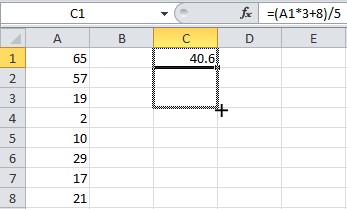 Usando a mira do Excel para estender as fórmulas